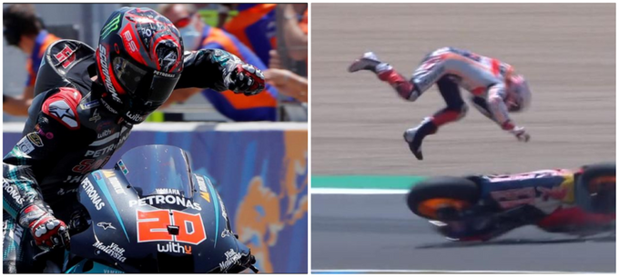 Quartararo fue la cara en Jerez con una imperial victoria. Márquez, la cruz con una fea caída cuando completaba una gran remontada